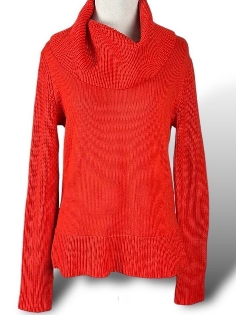 Lauren Ralph Lauren Sweater Medium Wool Blend Cowl Neck Red Orange Preppy V Day